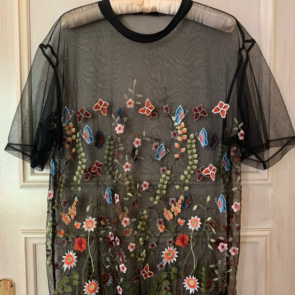 Jaded London embroidered mesh top
